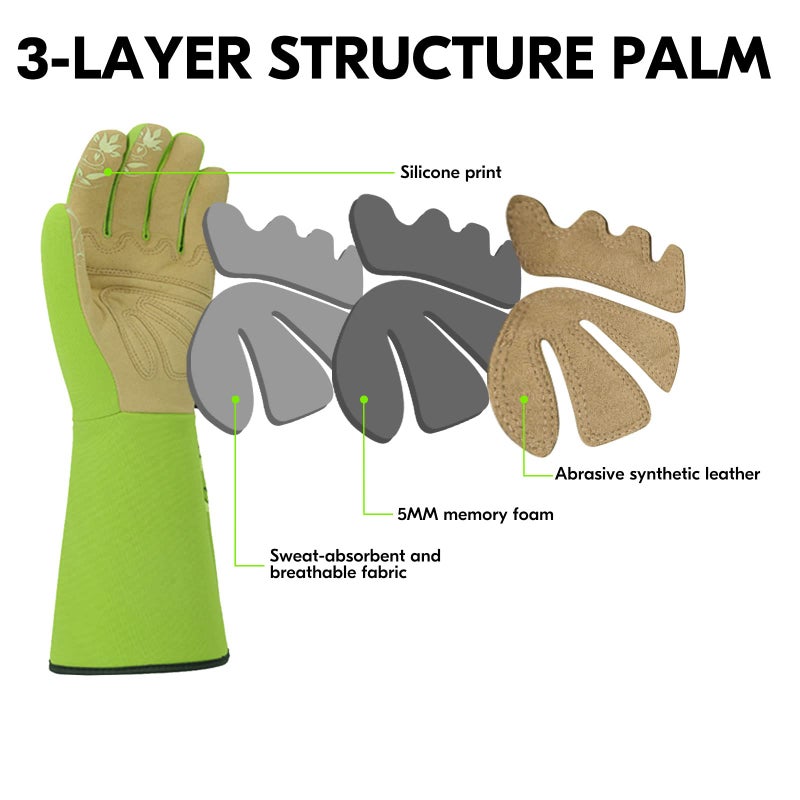 Vgo... 1-Pair Ladies' Synthetic Leather Gardening Gloves, Long Sleeves Gauntlet, Breathable & Grip Work Gloves, High Dexterity, Washable (Size L, Green, SL7445) - Image 2